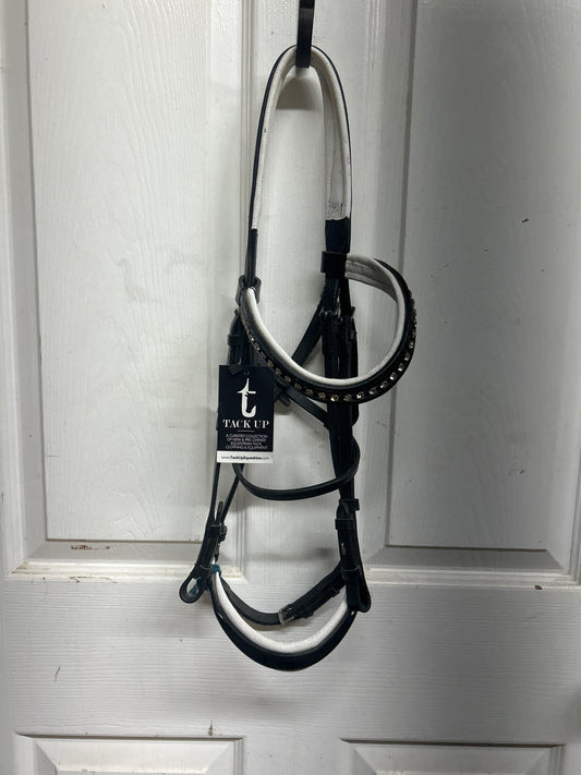 Dressage Bridle - White Trim with Crystal Browband