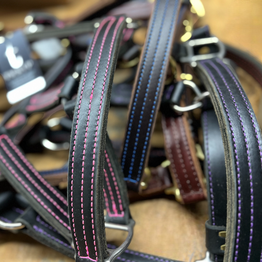 Handmade Triple Stitch Halter Black/Pink/Stainless